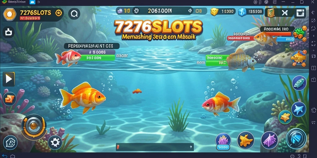Tampilan gameplay menegangkan dalam 7276SLOTS saat menangkap ikan besar.