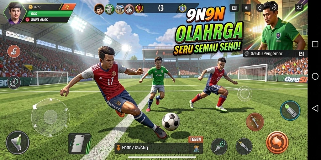 Tampilan gameplay dari 9N9N dengan atlet yang beraksi.