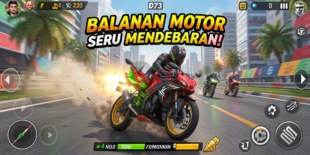 Gameplay mendebarkan di trek balapan motor D73.