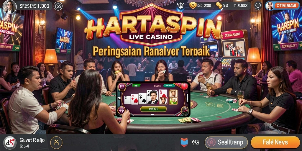 Screenshot gameplay HARTASPIN menampilkan dealer profesional dan suasana Live Casino yang mendebarkan.