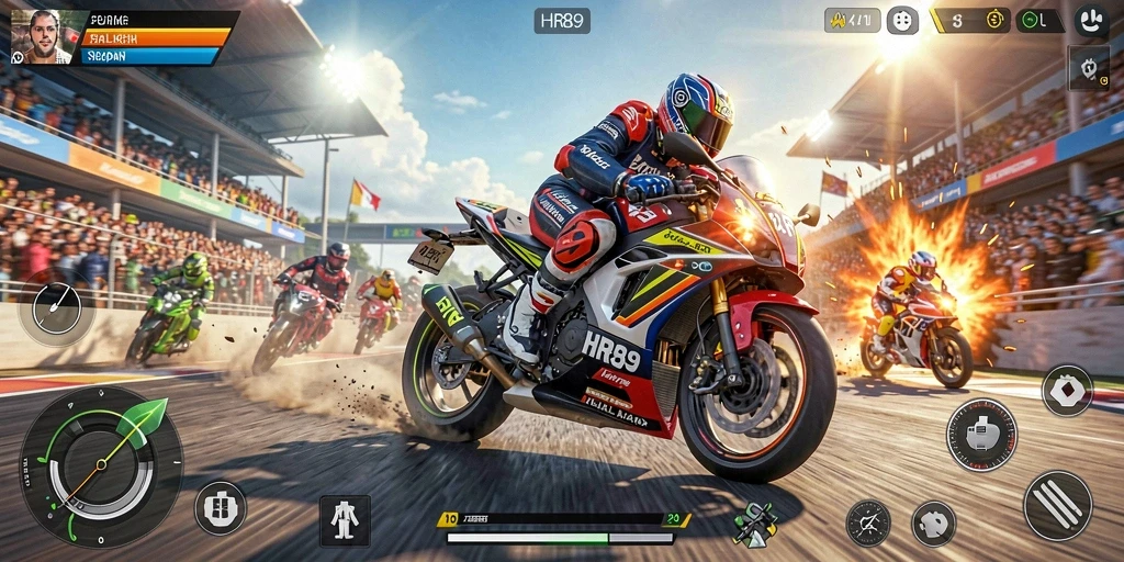 Tampilan aksi balapan motor yang mendebarkan di HR89.