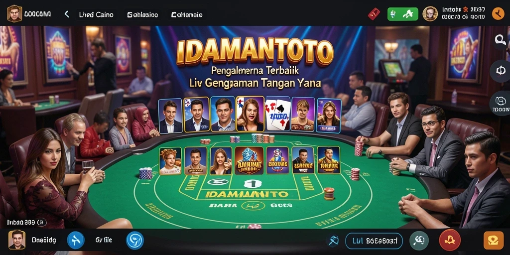 Tangkapan layar gameplay Live Casino IDAMANTOTO dengan dealer profesional dan suasana kasino nyata.