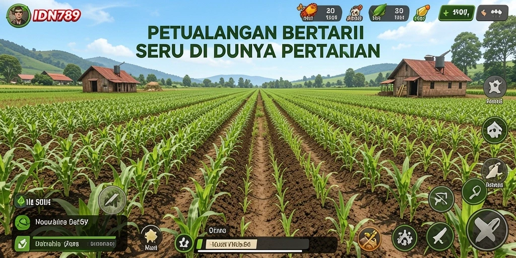 Tampilan screenshot gameplay IDN789 dengan aktivitas bertani yang menyenangkan.