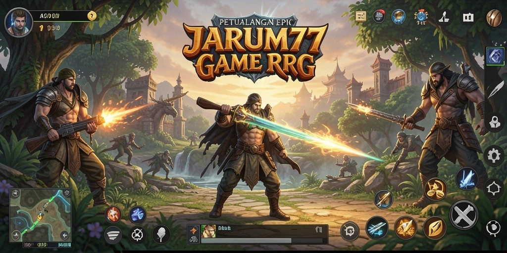 Tangkapan layar yang menunjukkan aksi seru dalam permainan RPG JARUM77.