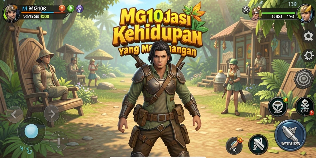 Screenshot utama gameplay MG108 menampilkan dunia simulasi yang interaktif.