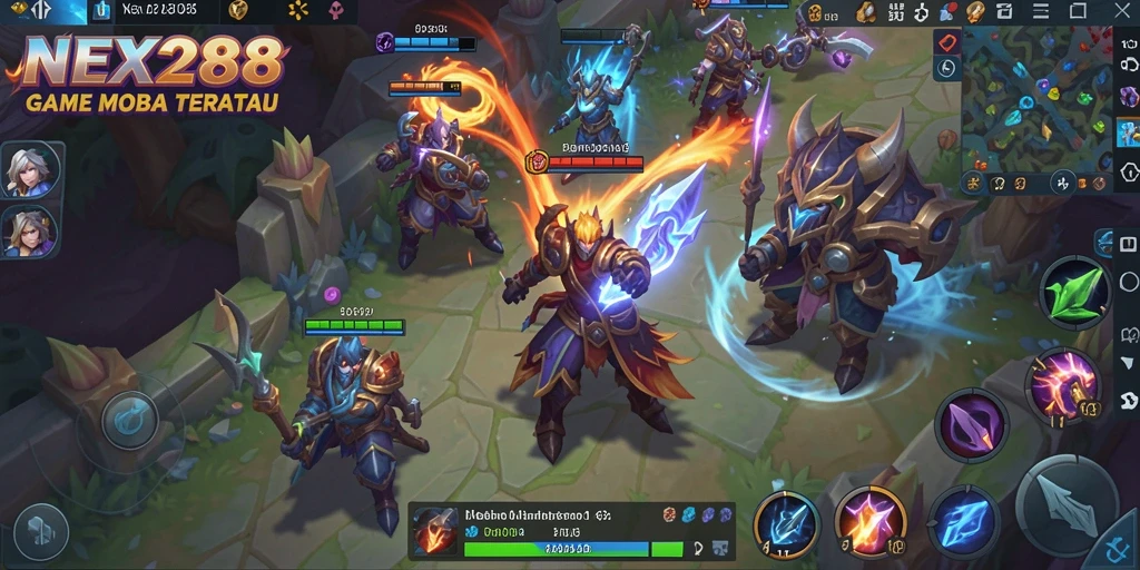 Tampilan gameplay seru di NEX288 dengan aksi MOBA yang mendebarkan.