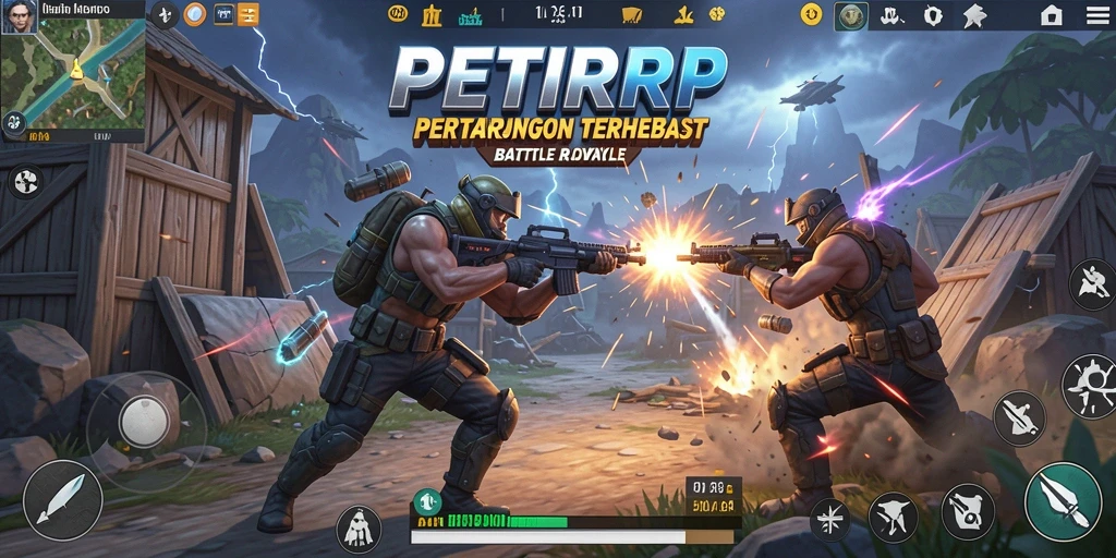 Tampilan gameplay menegangkan dari PETIRRP saat pemain bertarung di medan perang.