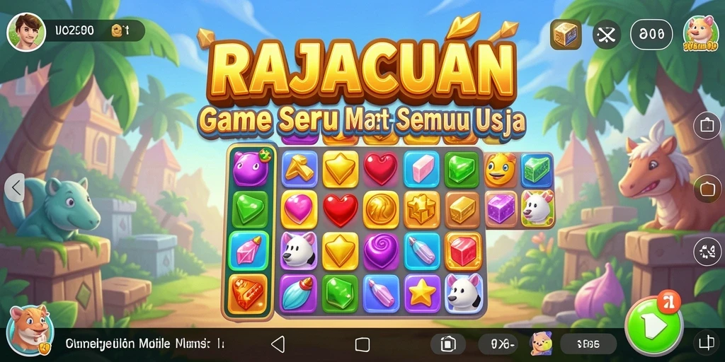Tampilan gameplay seru RAJACUAN dengan tantangan Match-3.
