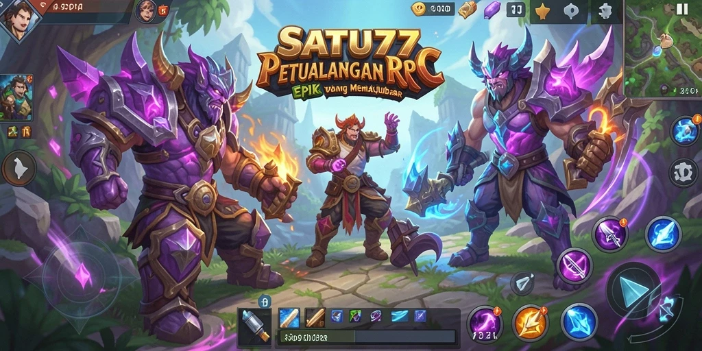Tampilan gameplay SATU77 dengan pertempuran seru dan karakter menarik.